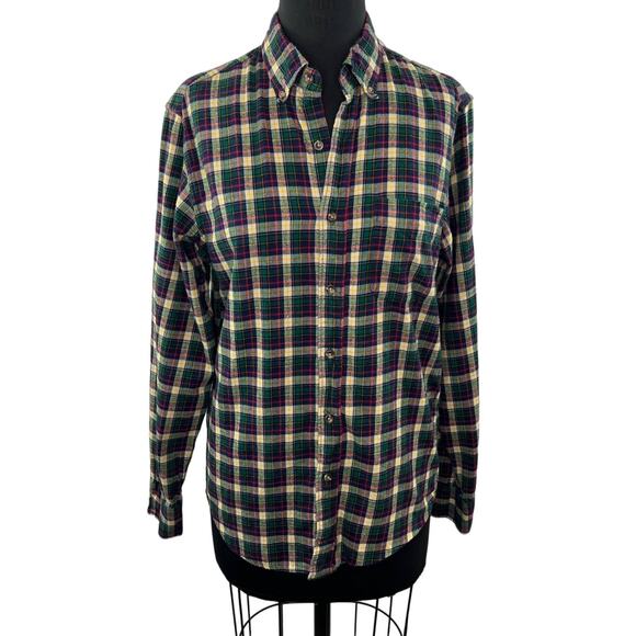 J. Crew AT948 Blue Green Yellow Plaid Brushed Twill Slim Fit Cotton Shirt Size S - Picture 2 of 9
